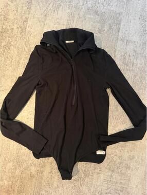 excellent Wolford cotton modal Black Long Sleeve Bodysuit with Zip Collar M chic